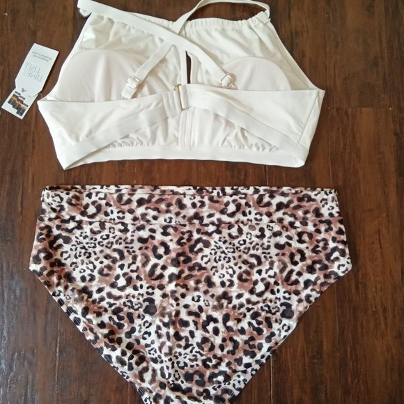 NWT Time & Tru Vanilla Dream Swim Top Size 1X & Cheetah Bottoms Size XL - Picture 5 of 6